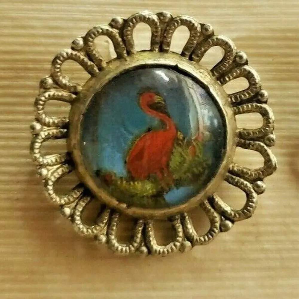 Vintage Earrings Made From Real Butterfly Wings‎ Flamingos New In Box ScrewBack